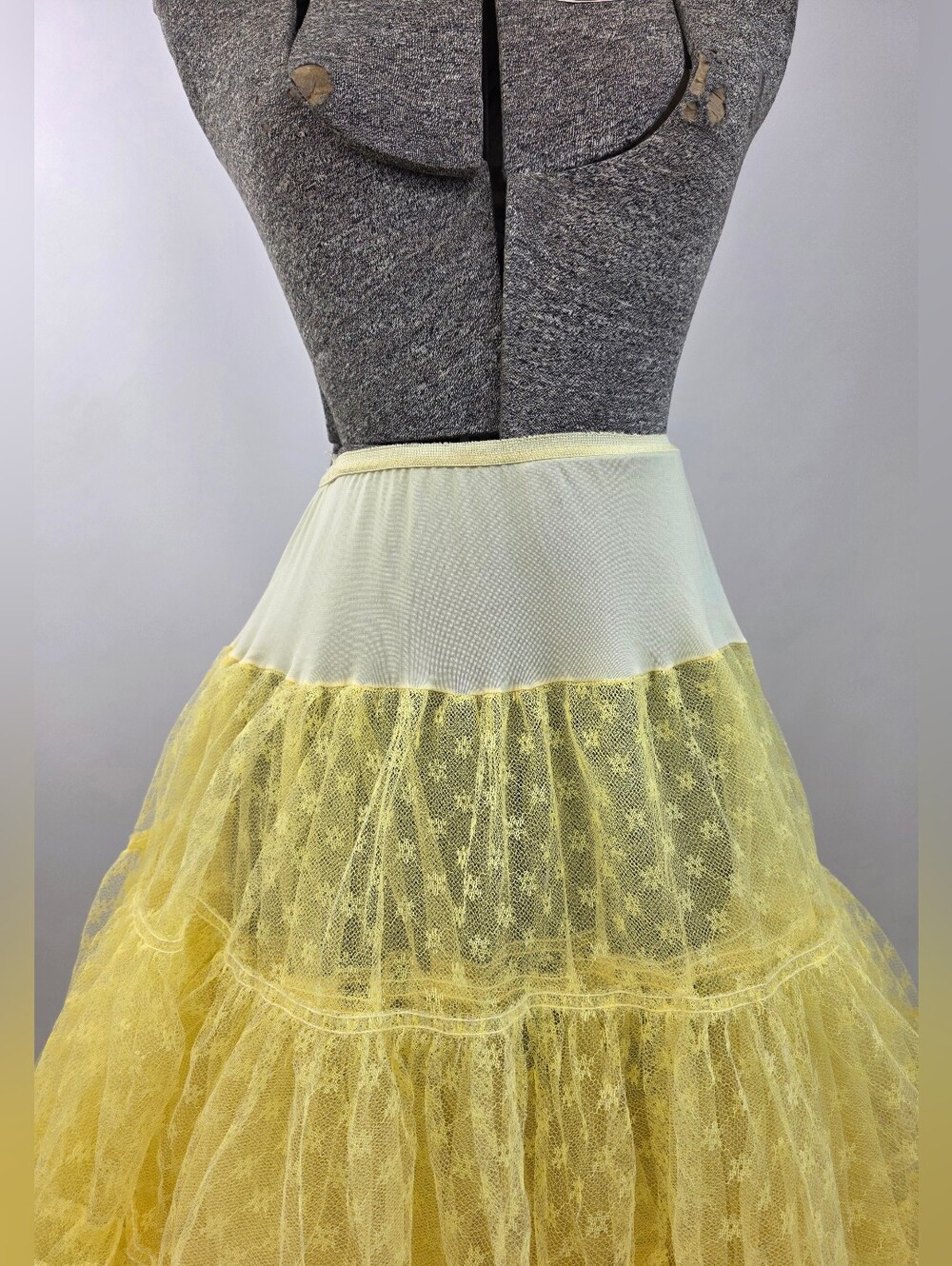 Vintage 50's Yellow High-Waisted Floral Multi-Tiered Crinoline Petticoat Size S - Picture 2 of 8